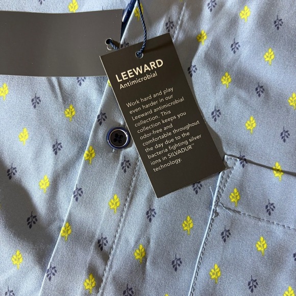 Mizzen Main Shirt Mens M Leeward Blue Yellow Leaf Performance Fabric Office - Picture 8 of 8